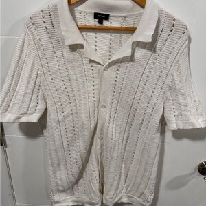 Express Men’s Cable Knit Short Sleeve Sweater Polo